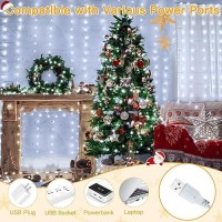 Ollny Fairy Lights Curtain 200 Led 66X66Ft Usb Cool White Christmas Curtain Lights With Hook Waterproof Window Lights For Be