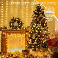 Ollny Christmas Fairy Lights Curtain 300 Led 98Ftx98Ft Usb Ip44 Waterproof Flexible Led Curtain Lights With Hooks For Christm