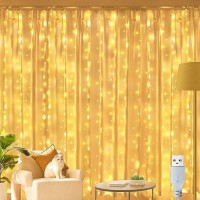 Ollny Christmas Fairy Lights Curtain 300 Led 98Ftx98Ft Usb Ip44 Waterproof Flexible Led Curtain Lights With Hooks For Christm