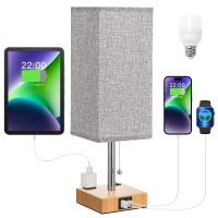 Bedside Lamp With 3 Color Modes - Table Lamp For Bedroom With Usb C+A Charging Ports, 2700K-5000K Nightstand Lamp With Usb Port And Outlet, Small Table Lamp For Guest Room(Grey)