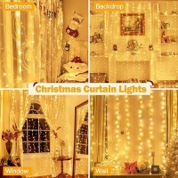 Ollny Fairy Lights Curtain 200 Led 66X66Ft Usb Warm White Christmas Curtain Lights With Hook Waterproof Window Lights For Be