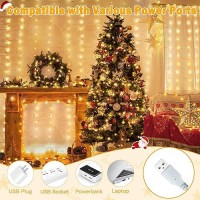 Ollny Fairy Lights Curtain 200 Led 66X66Ft Usb Warm White Christmas Curtain Lights With Hook Waterproof Window Lights For Be