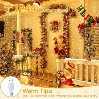 Ollny Fairy Lights Curtain 200 Led 66X66Ft Usb Warm White Christmas Curtain Lights With Hook Waterproof Window Lights For Be