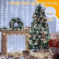 Ollny Christmas Fairy Lights Curtain 300 Led 98Ftx98Ft Usb Ip44 Waterproof Flexible Led Curtain Lights With Hooks For Christm