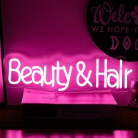 Alkkign Beauty Hair Neon Sign Dimmable Pink Letter Neon Signs Salon Hair Salon Sign Word Led Neon Light Sign Powered Usb For Bar