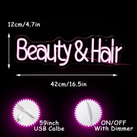 Alkkign Beauty Hair Neon Sign Dimmable Pink Letter Neon Signs Salon Hair Salon Sign Word Led Neon Light Sign Powered Usb For Bar