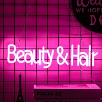 Alkkign Beauty Hair Neon Sign Dimmable Pink Letter Neon Signs Salon Hair Salon Sign Word Led Neon Light Sign Powered Usb For Bar