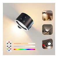 Koopala Up&Down Led Wall Sconce, Wall Mounted Lamps With Battery Operated, Rgb Ambience Lights, 4 Color Temp, Dimming, Removable Charging, Touch&Remote Control, Light For Reading Bedside