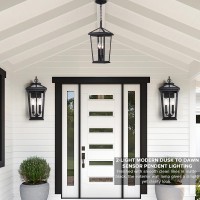 Mo&Ok Large Outdoor Pendant Light Fixtures,Height Adjustable Porch Lights,Black Hanging Lamp(Armoured Glass Lampshade),Farmhouse Exterior Chandelier For Home Entrance Front Porch Outside