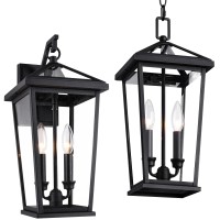 Mo&Ok Large Outdoor Pendant Light Fixtures,Height Adjustable Porch Lights,Black Hanging Lamp(Armoured Glass Lampshade),Farmhouse Exterior Chandelier For Home Entrance Front Porch Outside