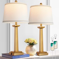 Rottogoon 29 Gold Table Lamps For Living Room Set Of 2 3Color Temperature Nightstand Modern Lamps With Dual Usb Charging Por