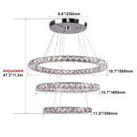 Diisunbihuo Modern Led Chandeliers Crystal Chandeliers Ceiling Light Three Rings Pendant Light With Acrylic For Bedroom Dinning Room Hallway(Cool White 30/40/50)