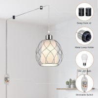 Ruzectt Plug In Pendant Light Hanging Light With Plug In Cord Silver Hanging Lamp With Dimmable Switch 15 Ft Cotton Cord Hanging