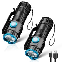 Lexall Small Flashlight 2 Pack 1500Lumens Edc Flashlight Rechargeable Waterproof Mini Flashlight With Clip 4 Modes Pocket Fla