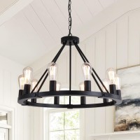 9Mmml 10 Lights Wagon Wheel Chandelier Black Round Globe Wrought Iron Pendant Lights For Dingingliving Room Kitchen Island Por