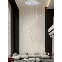 Ykolupty Adjustable 120 Long Raindrop Crystal Pendant Chandelier 16Lights Silver Staircase Chandeliers High Ceiling Chandelier