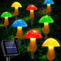 Reyeeinc Solar Garden Decor Lights Solar Powered Mushroom Outdoor Waterproof Long Lasting Mushrooms Stake Lightings With 8 Ligh