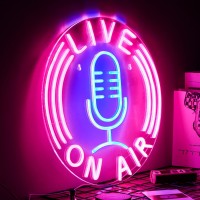 Live On Air Neon Sign Led Neon Signs Wall Decor Live On Air Neon Lights Usb Powered 128X128 Boys Room Game Room Decor Living R