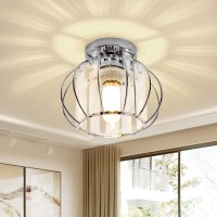 Tislyco Modern Semi Flush Mount Ceiling Light Fixture E26 Mini Crystal Chandelier Light Chrome Small Ceiling Lamp Indoor Lighting For Entryway Bedroom Bathroom Hallway Closet Foyer Living Room