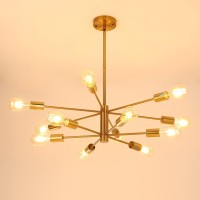 Humhold 12Light Modern Sputnik Chandelier Mid Century Gold Ceiling Chandeliers E26 Base Branch Height Adjustable Pendant Lig