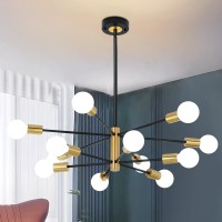 Humhold 12Light Modern Sputnik Chandelier Mid Century Black Gold Ceiling Chandeliers E26 Base Branch Height Adjustable Pendant