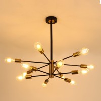 Humhold 12Light Modern Sputnik Chandelier Mid Century Black Gold Ceiling Chandeliers E26 Base Branch Height Adjustable Pendant