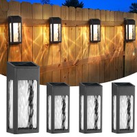 Benany Metal Solar Lights Outdoor 4 Pack Textured Glass Solar Fence Lights Solar Wall Lights Outdoor Waterproof Fence Lights