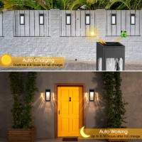 Benany Metal Solar Lights Outdoor 4 Pack Textured Glass Solar Fence Lights Solar Wall Lights Outdoor Waterproof Fence Lights