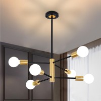 Humhold 6Light Modern Sputnik Chandelier Mid Century Black Gold Ceiling Chandeliers E26 Base Branch Height Adjustable Pendant