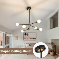 Humhold 6Light Modern Sputnik Chandelier Mid Century Black Gold Ceiling Chandeliers E26 Base Branch Height Adjustable Pendant