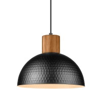 Elyona Industrial Pendant Light Rubber Wood Dome Hanging Lamp With 12 Hammered Metal Shade Modern Pendant Light Fixtures For