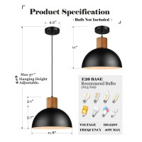 Elyona Industrial Pendant Light Rubber Wood Dome Hanging Lamp With 12 Hammered Metal Shade Modern Pendant Light Fixtures For