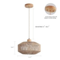 Hchunqjor Coastal Woven Pendant Light Fixture Onelight Adjustable Natural Hemp Rope Cage Pendant Lighting For Kitchen Island Si