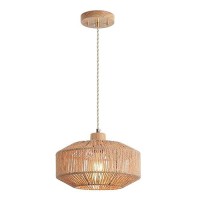 Hchunqjor Coastal Woven Pendant Light Fixture Onelight Adjustable Natural Hemp Rope Cage Pendant Lighting For Kitchen Island Si