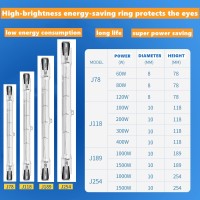 Priokniko R7S Linear Halogen Bulbs 100W 200W 300W 400W 1000W 1500W Security Light Bulbs 4000Lm Warm White 2800K 110V 78Mm 118Mm 189Mm 254Mm 360 Degree Light Dimmable (5 Pack),J78/?120W?