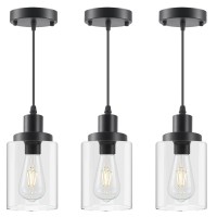 Industrial Pendant Lights, Modern Clear Glass Shade Pendant Lighting, Black Pendant Light Fixtures Ceiling Light, Farmhouse Pendant Lighting For Kitchen Island Hallway Porch Corridor Bedroom, 3-Pack