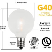 Abeja G40 Led Frosted Light Bulbs, 0.6W Shatterproof Plastic Led Bulbs, Frosted Globe Light Bulbs Fits C7/E12 Candelabra Base, For Outdoor String Lights Bulbs Replacement, 25 Pack