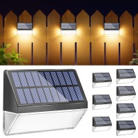 Jofios Solar Fence Lights Outdoor,Solar Lights For Fence,Solar Fence Lighting,Warm Fence Lights Solar Powered Blue 8 Pack,Yellow Solar Fence Lights For Fence/Step/Deck/Patio