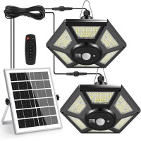 Deogos Solar Pendant Lights Dual Head Solar Shed Lights With Motion Sensor For Outdoor 180 Led Solar Indoor Lights With Remote