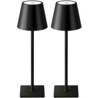 Kdg 2 Pack Cordless Table Lamp,Portable Led Desk Lamp, 5000Mah Battery Operated, 3 Color Stepless Dimming Up, For Restaurant/Bedroom/Bars/Outdoor Party/Camping/Coffee Shop Night Light(Black)