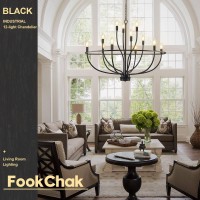 Fookchak Black Foyer Chandelier 12 Light Hallway Chandelier For Entryway High Ceiling Staircase Chandelier 36In Light Fixture Ch