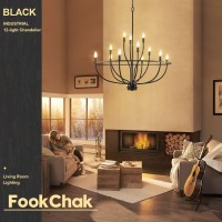 Fookchak Black Foyer Chandelier 12 Light Hallway Chandelier For Entryway High Ceiling Staircase Chandelier 36In Light Fixture Ch