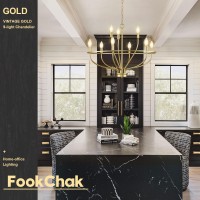 Fookchak 9Light Gold Light Fixture Vintage Candle Chandelier Lighting Brass Dining Room Chandelier Over Table For Living Room F