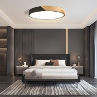 Led Ceiling Light Flush Mount 158 Inch 30W Bedroom Light Fixture With Round Wood Modern Black Flat Overhead Minimalist Ceiling