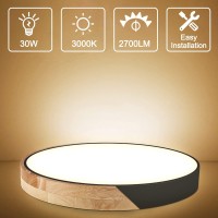 Led Ceiling Light Flush Mount 158 Inch 30W Bedroom Light Fixture With Round Wood Modern Black Flat Overhead Minimalist Ceiling