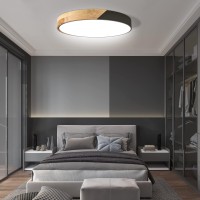 Led Ceiling Light Flush Mount 158 Inch 30W Bedroom Light Fixture With Round Wood Modern Black Flat Overhead Minimalist Ceiling