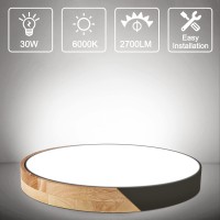 Led Ceiling Light Flush Mount 158 Inch 30W Bedroom Light Fixture With Round Wood Modern Black Flat Overhead Minimalist Ceiling