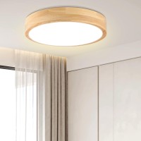 Led Ceiling Light Flush Mount 12 Inch 24W Wood Bedroom Light Fixture With Round Modern Flat Overhead Minimalist Ceiling Lamps F