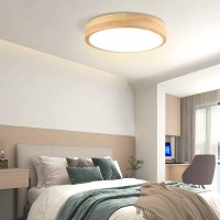 Led Ceiling Light Flush Mount 12 Inch 24W Wood Bedroom Light Fixture With Round Modern Flat Overhead Minimalist Ceiling Lamps F