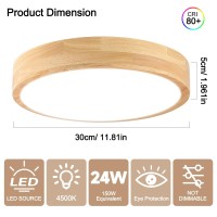 Led Ceiling Light Flush Mount 12 Inch 24W Wood Bedroom Light Fixture With Round Modern Flat Overhead Minimalist Ceiling Lamps F